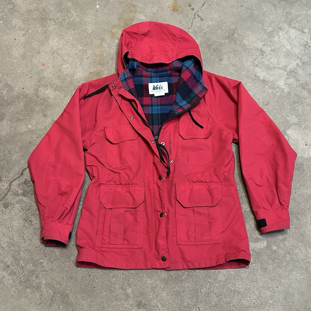 Vintage 80s/90s Rei Co-Op Women's Flannel Lined Hooded Parka Jacket‎ Red Large